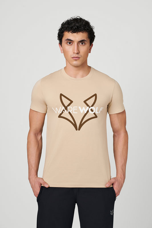 Beige Soul WolfKnit Sportswear Crewneck for men – Cotton T-shirt, 4-Way Stretch, Comfort