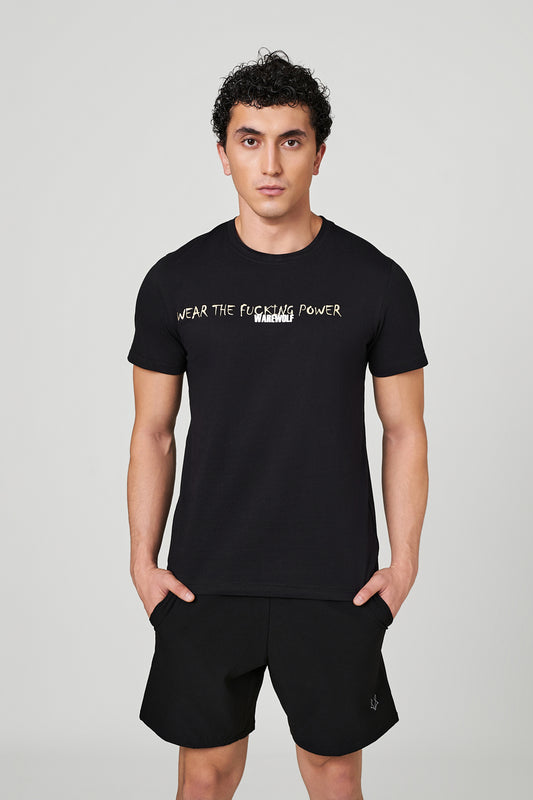 Black The Statement WolfKnit Sportswear Crewneck for men – Cotton T-shirt, 4-Way Stretch, Comfort