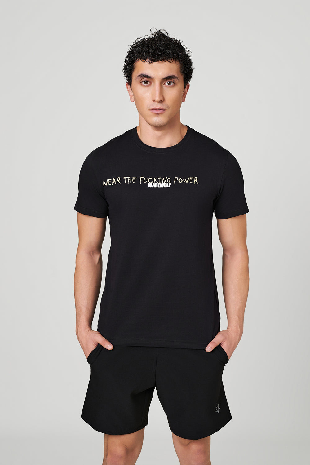 Black The Statement WolfKnit Sportswear Crewneck for men – Cotton T-shirt, 4-Way Stretch, Comfort