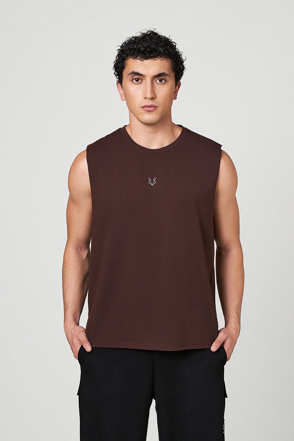 Brown Raw WolfWeave Oversized Tank Top for men – Air Soft, Structured
