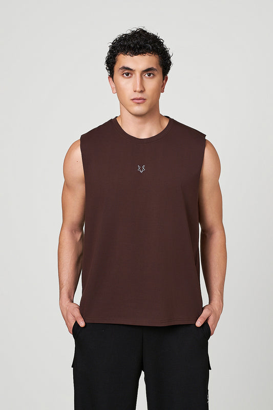 Brown Raw WolfWeave Oversized Tank Top for men – Air Soft, Structured