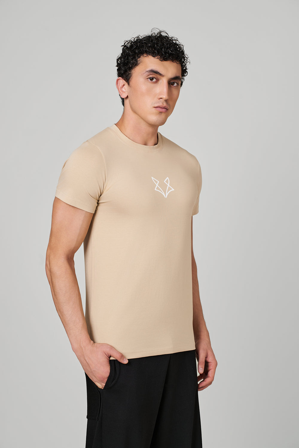 Warewolf Regular Fit Spot WolfKnit Sportswear Crewneck – Cotton T-shirt, 4-Way Stretch, Comfort – Beige