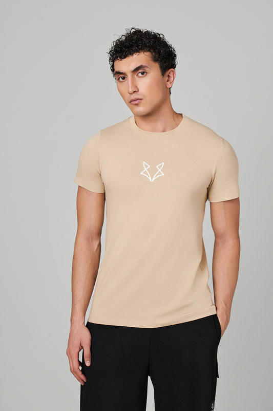 Beige Spot WolfKnit Sportswear Crewneck for men – Cotton T-shirt, 4-Way Stretch, Comfort