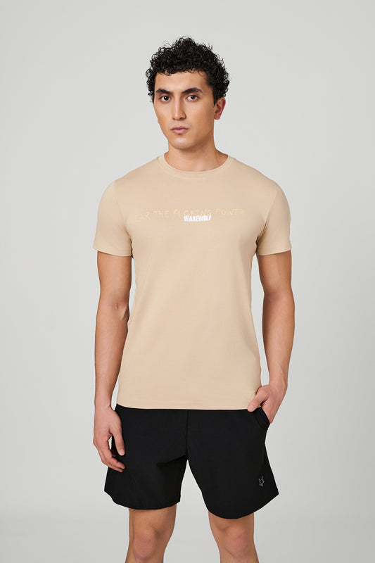 Beige The Statement WolfKnit Sportswear Crewneck for men – Cotton T-shirt, 4-Way Stretch, Comfort
