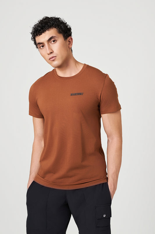 Brown Stealth WolfKnit Sportswear Crewneck for men – Cotton T-shirt, 4-Way Stretch, Comfort