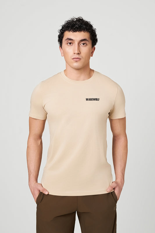 Beige Stealth WolfKnit Sportswear Crewneck for men – Cotton T-shirt, 4-Way Stretch, Comfort