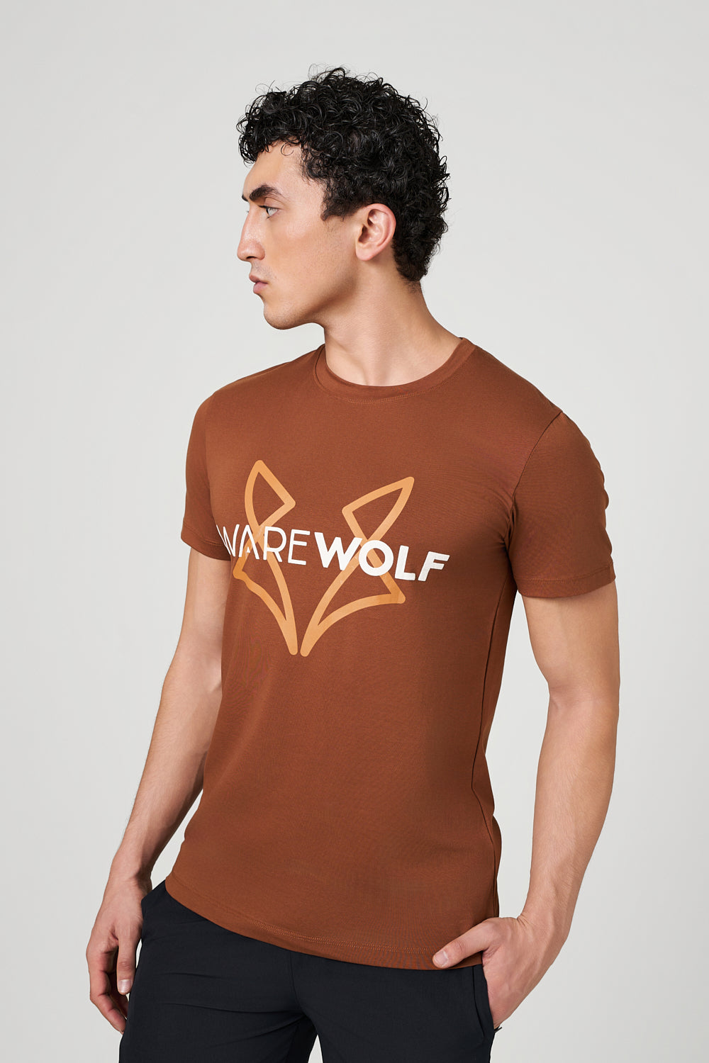 Warewolf Regular Fit Soul WolfKnit Sportswear Crewneck – Cotton T-shirt, 4-Way Stretch, Comfort – Brown