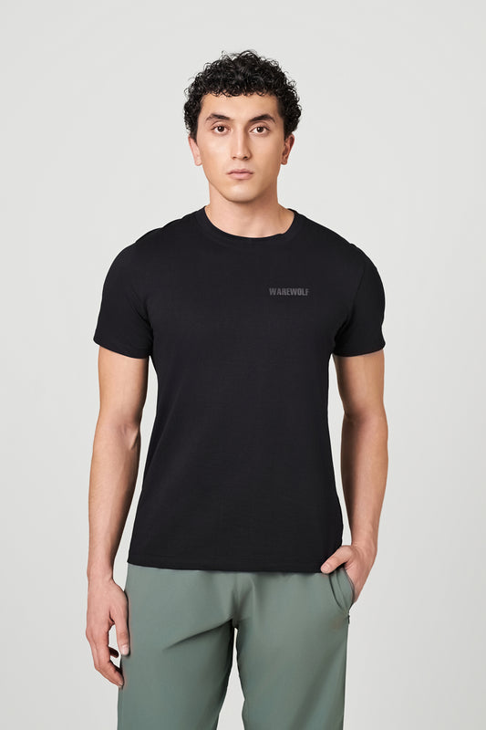 Black Stealth WolfKnit Sportswear Crewneck for men – Cotton T-shirt, 4-Way Stretch, Comfort