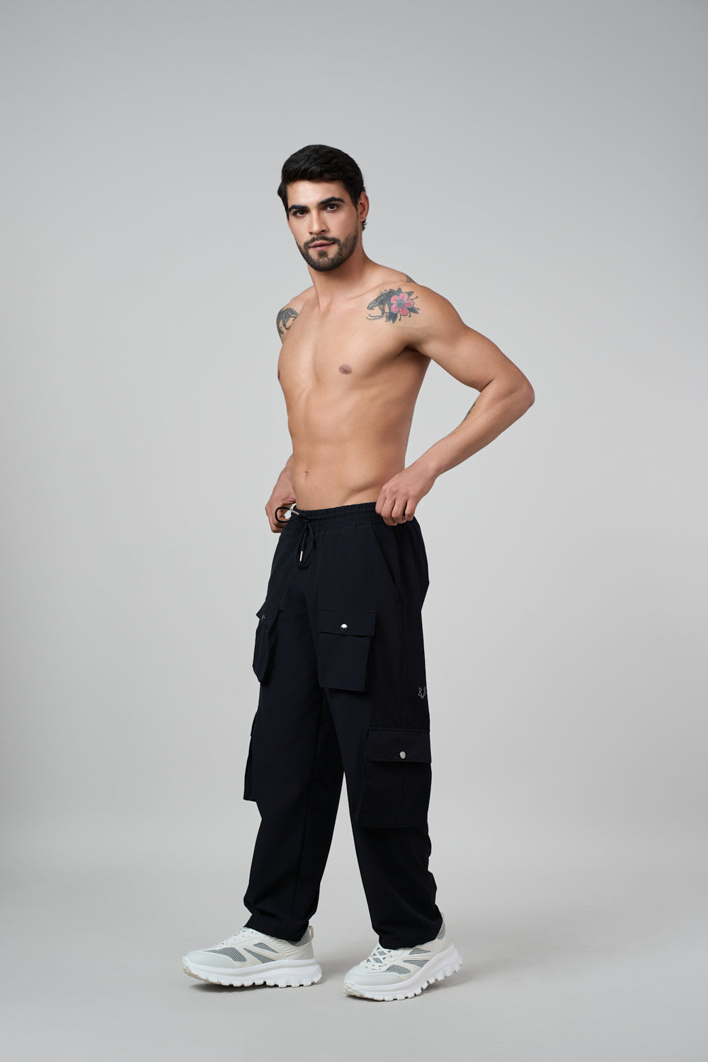 Black cargo pants front view