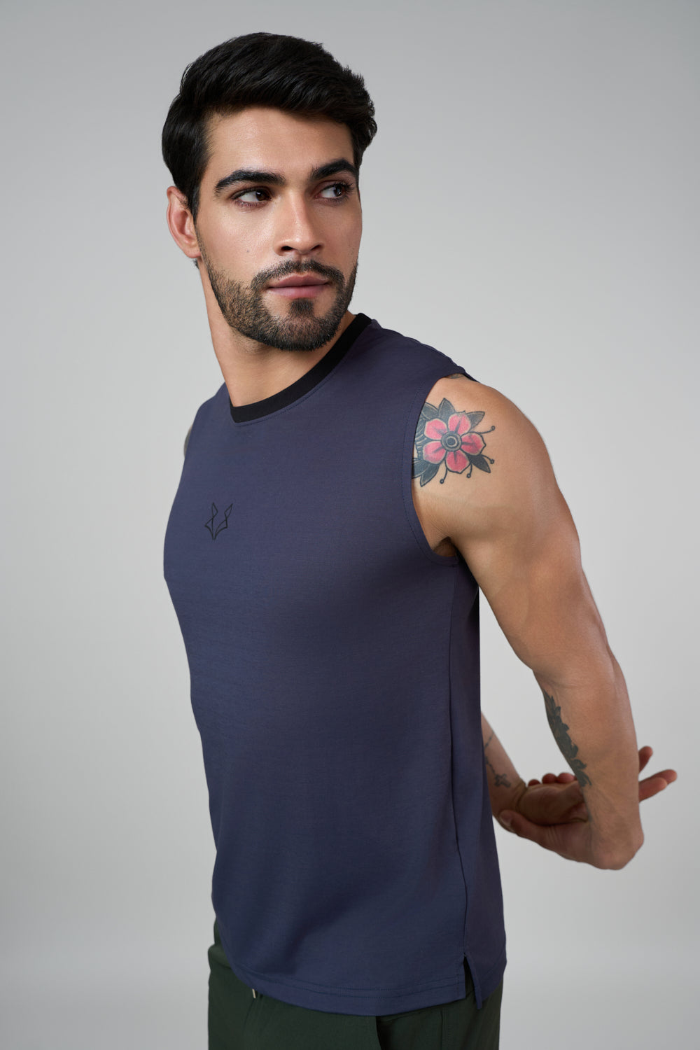 Grey sleeveless shirt front view