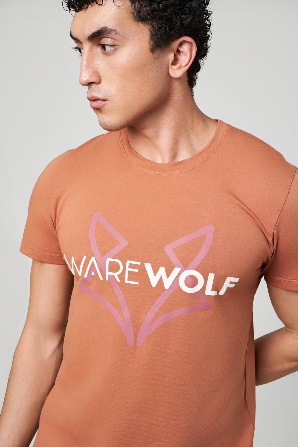 Warewolf Regular Fit Soul WolfKnit Sportswear Crewneck – Cotton T-shirt, 4-Way Stretch, Comfort – Peach