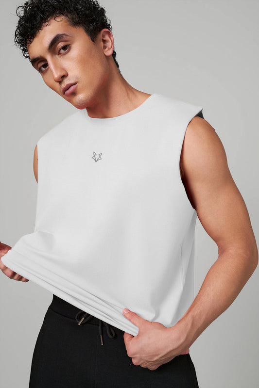 Raw WolfWeave Oversized Tank Top White