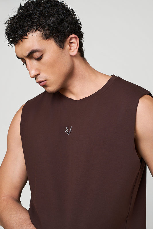 Raw Oversized Sleveless T-Shirt Coffee