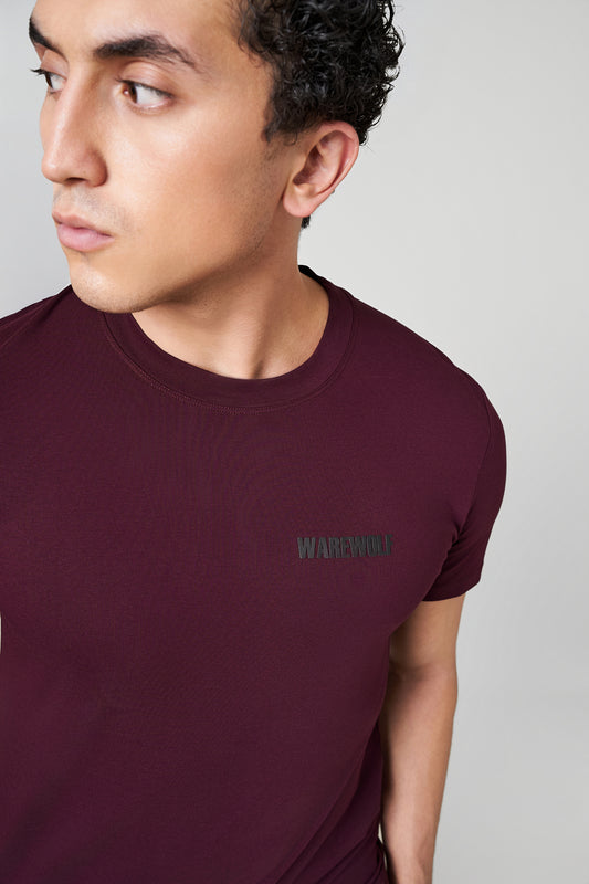 Warewolf Regular Fit Stealth WolfKnit Sportswear Crewneck – Cotton T-shirt, 4-Way Stretch, Comfort – Maroon