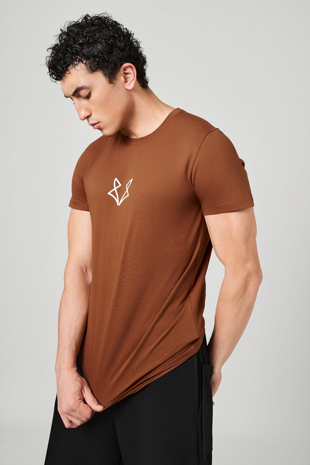 Warewolf Regular Fit Spot WolfKnit Sportswear Crewneck – Cotton T-shirt, 4-Way Stretch, Comfort – Brown