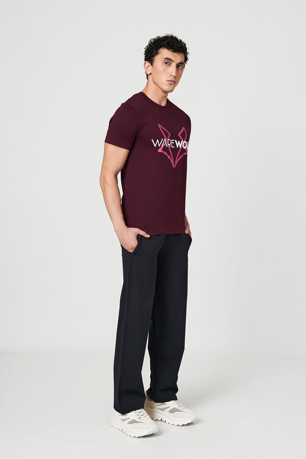 Warewolf Regular Fit Soul WolfKnit Sportswear Crewneck – Cotton T-shirt, 4-Way Stretch, Comfort – Maroon